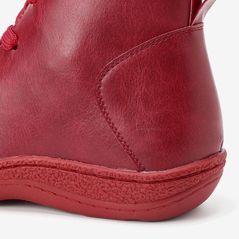 Lässige Retro Lederstiefeletten In Reiner Farbe Mit Niedrigem Absatz Für Damen