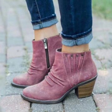 Lässige Retro Stiefel Mit Dickem Absatz Und Seitlichem Reißverschluss Für Damen In Großen Größen