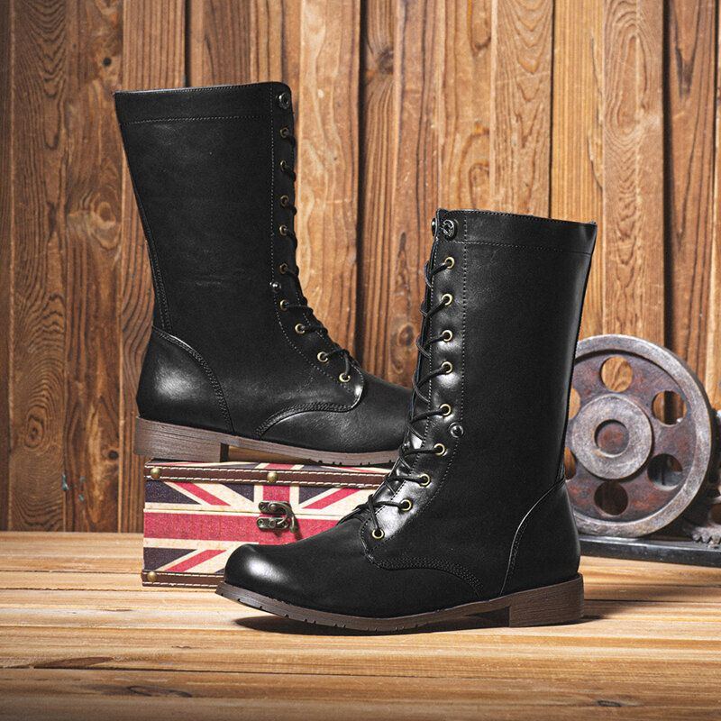 Lässige Westernstiefel Zum Schnüren Im Retro Stil Mit Rutschfesten Knöpfen Für Herren