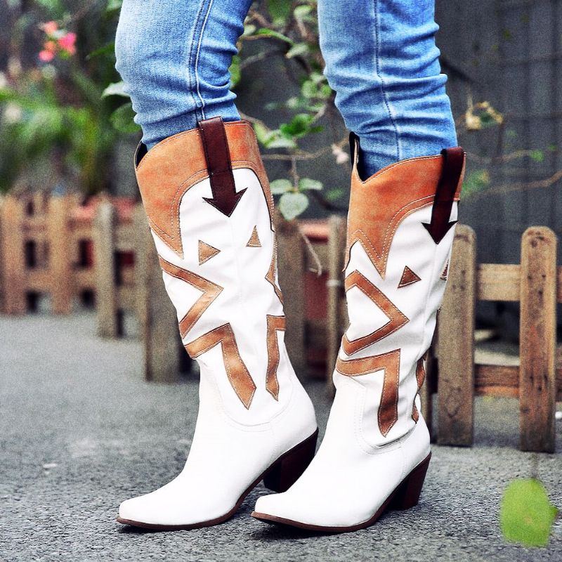 Lange Cowboystiefel Für Damen Mit Spitzer Zehenpartie Und Hohem Quadratischem Absatz