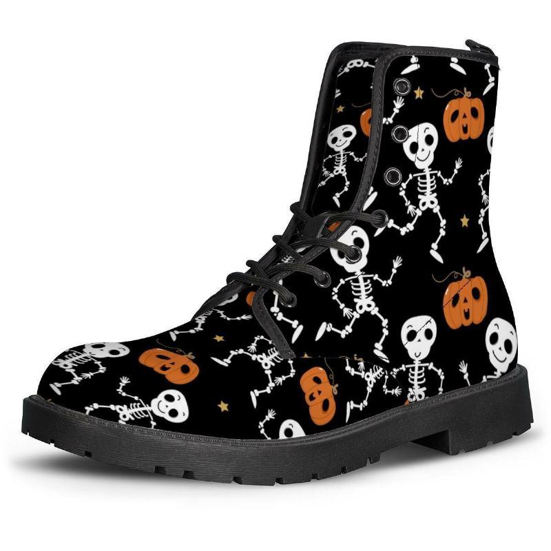 Herren Leder Weiche Sohle Halloween Wacky Printing Rutschfeste Runde Zehen Lässige Martin Stiefel