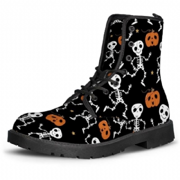 Herren Leder Weiche Sohle Halloween Wacky Printing Rutschfeste Runde Zehen Lässige Martin Stiefel