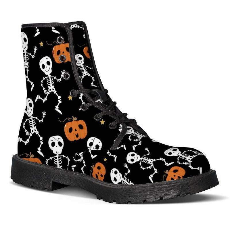 Herren Leder Weiche Sohle Halloween Wacky Printing Rutschfeste Runde Zehen Lässige Martin Stiefel