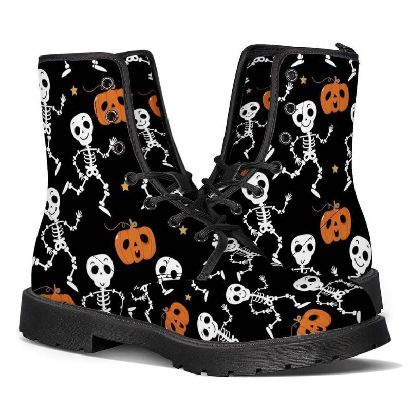 Herren Leder Weiche Sohle Halloween Wacky Printing Rutschfeste Runde Zehen Lässige Martin Stiefel