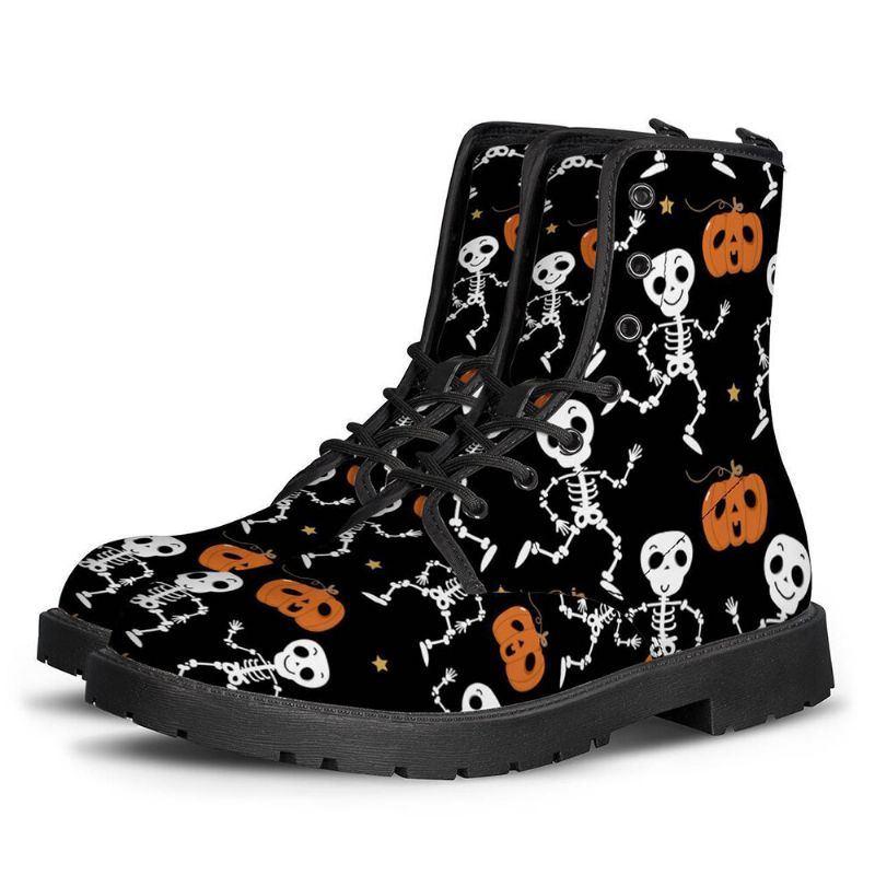 Herren Leder Weiche Sohle Halloween Wacky Printing Rutschfeste Runde Zehen Lässige Martin Stiefel