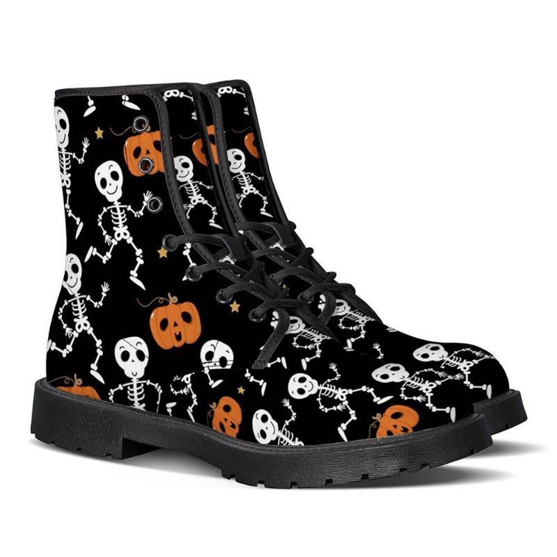 Herren Leder Weiche Sohle Halloween Wacky Printing Rutschfeste Runde Zehen Lässige Martin Stiefel