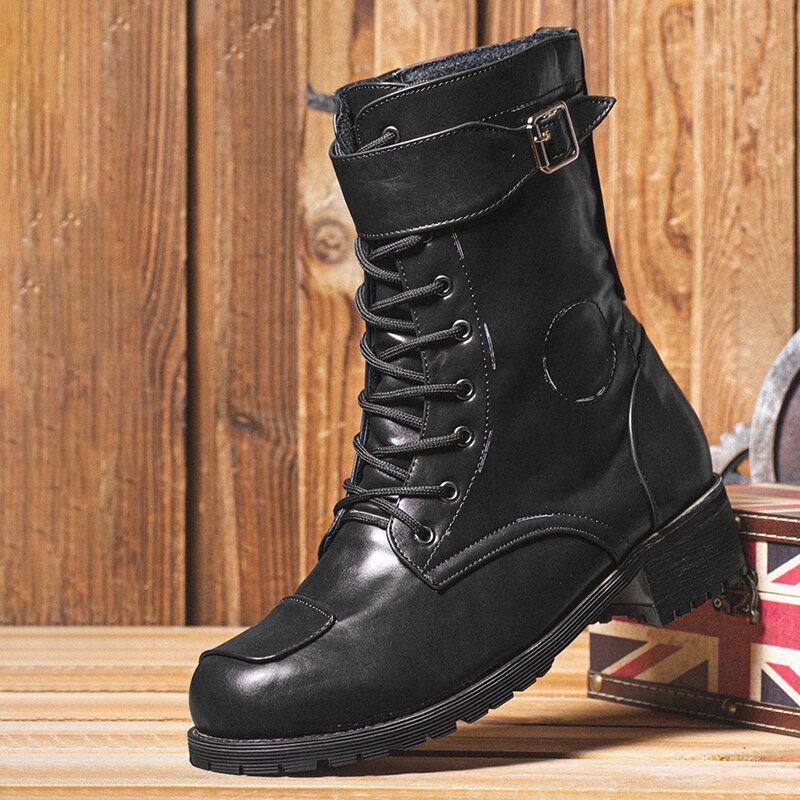 Herren Pu Rutschfester Seitlicher Reißverschluss Zum Schnüren Retro Freizeitstiefel