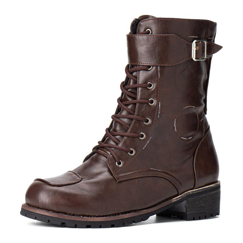 Herren Pu Rutschfester Seitlicher Reißverschluss Zum Schnüren Retro Freizeitstiefel