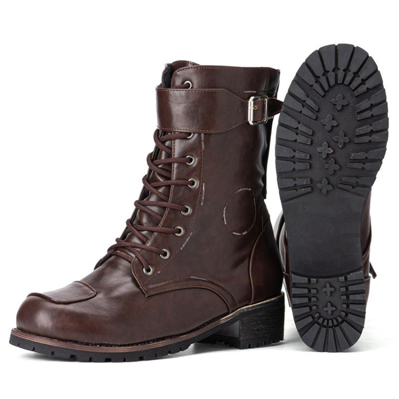 Herren Pu Rutschfester Seitlicher Reißverschluss Zum Schnüren Retro Freizeitstiefel