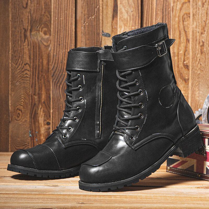 Herren Pu Rutschfester Seitlicher Reißverschluss Zum Schnüren Retro Freizeitstiefel