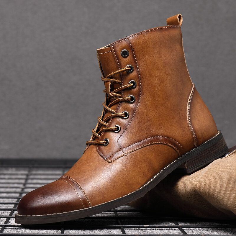 Herren Retro Handgefertigte Cap Toe Leder Formal Dress Boots Im Britischen Stil