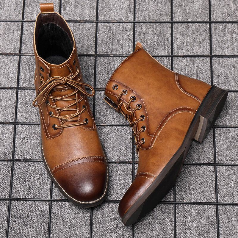 Herren Retro Handgefertigte Cap Toe Leder Formal Dress Boots Im Britischen Stil