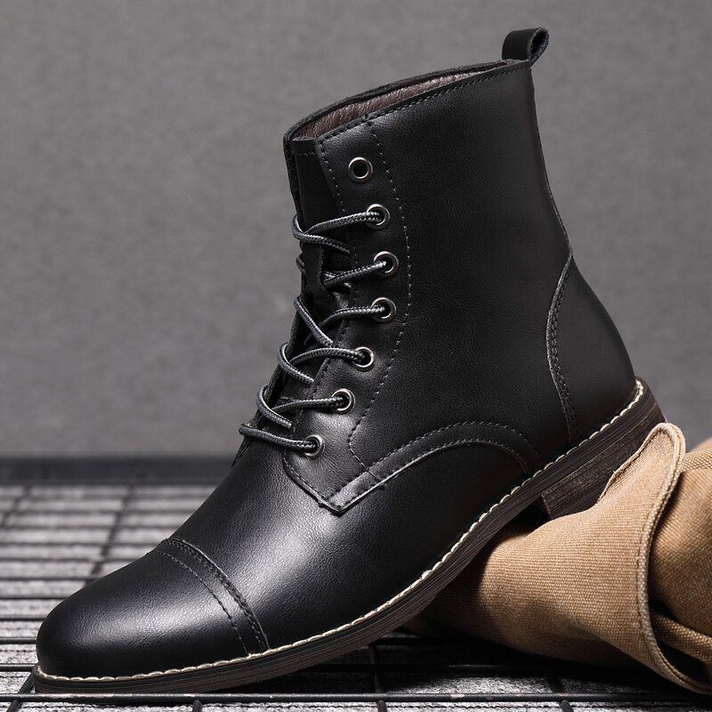 Herren Retro Handgefertigte Cap Toe Leder Formal Dress Boots Im Britischen Stil