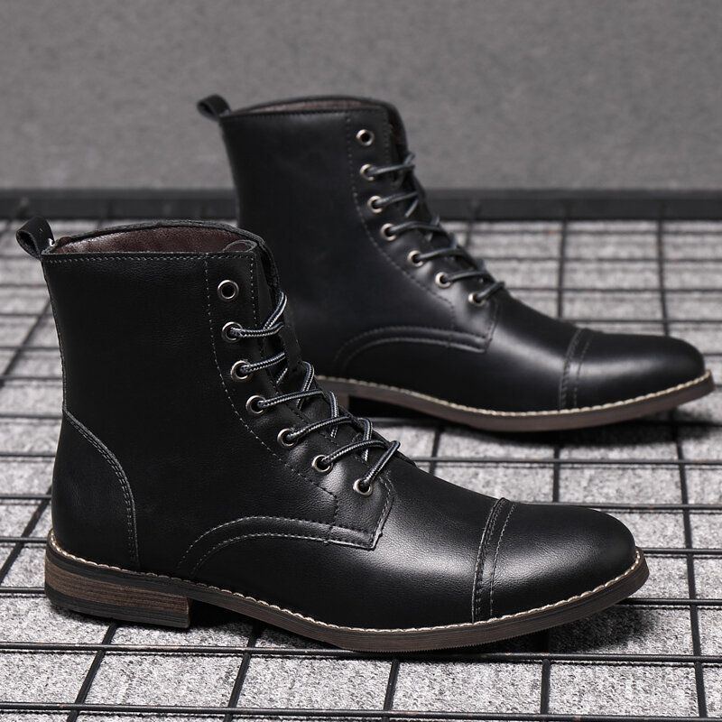 Herren Retro Handgefertigte Cap Toe Leder Formal Dress Boots Im Britischen Stil