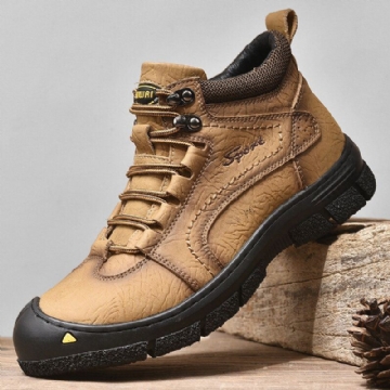 Herren Rindsleder Verdicken Warmes Plüschfutter Outdoor Casual Tooling Boots