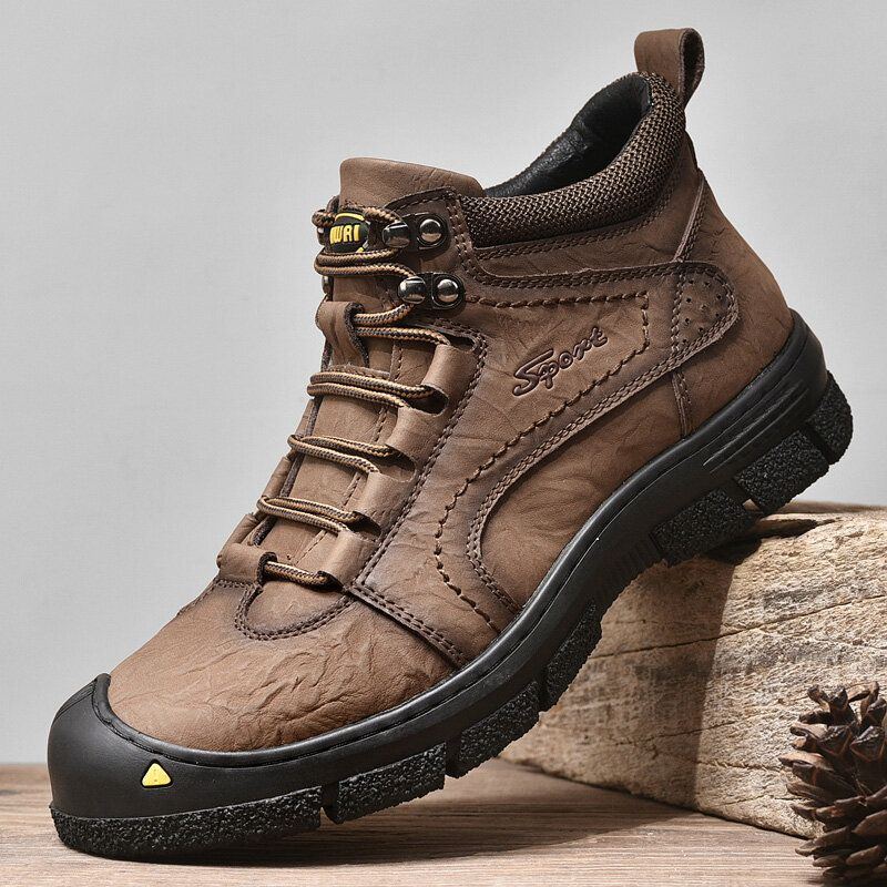 Herren Rindsleder Verdicken Warmes Plüschfutter Outdoor Casual Tooling Boots