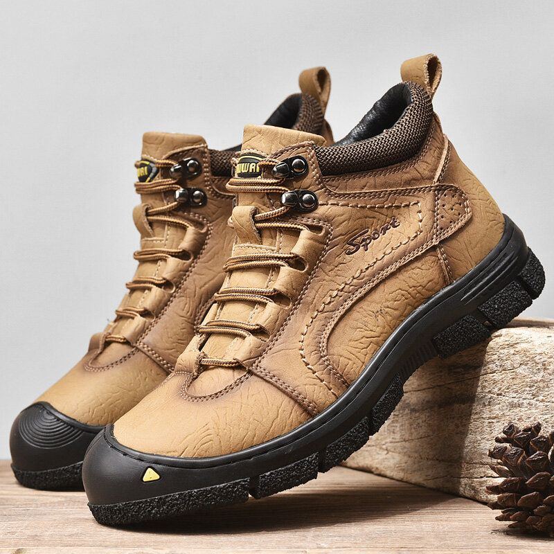 Herren Rindsleder Verdicken Warmes Plüschfutter Outdoor Casual Tooling Boots