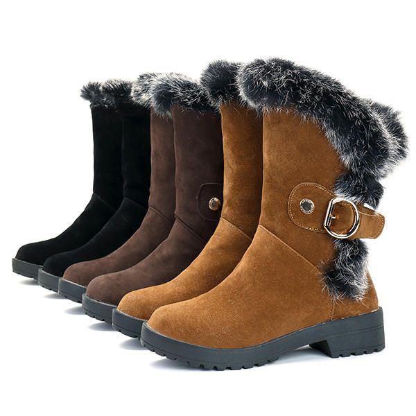 Mittelhohe Damenstiefel In Großen Größen Winterstiefel Mit Kunstpelzfutter Lässige Flache Schuhe