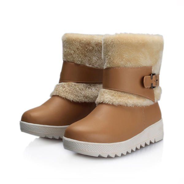 Pelzfutter Hält Warm Damen Winter Lässig Flache Schneestiefel