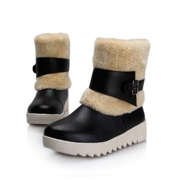 Pelzfutter Hält Warm Damen Winter Lässig Flache Schneestiefel