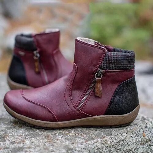 Plus Size Damen Casual Splicing Round Toe Side Zipper Flat Ankle Boots