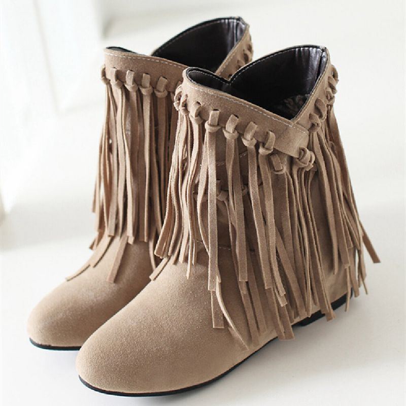 Plus Size Damen Casual Suede Quaste Erhöhter Absatz Kurze Stiefel