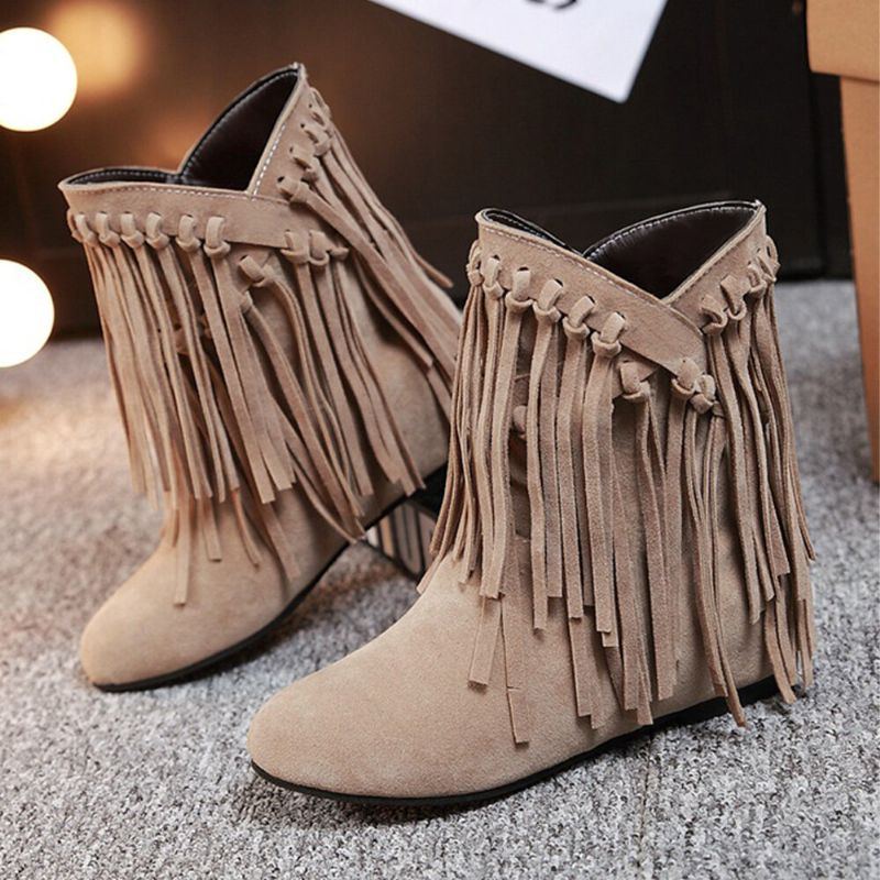 Plus Size Damen Casual Suede Quaste Erhöhter Absatz Kurze Stiefel