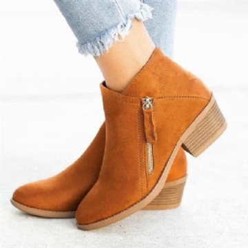 Plus Size Damen Casual Zipper Chunky Heel Short Single Boots