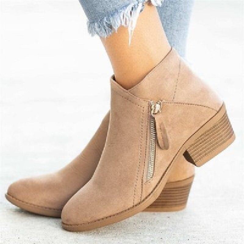 Plus Size Damen Casual Zipper Chunky Heel Short Single Boots