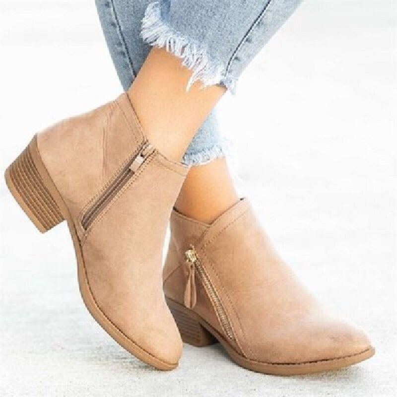 Plus Size Damen Casual Zipper Chunky Heel Short Single Boots