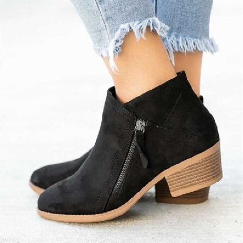 Plus Size Damen Casual Zipper Chunky Heel Short Single Boots