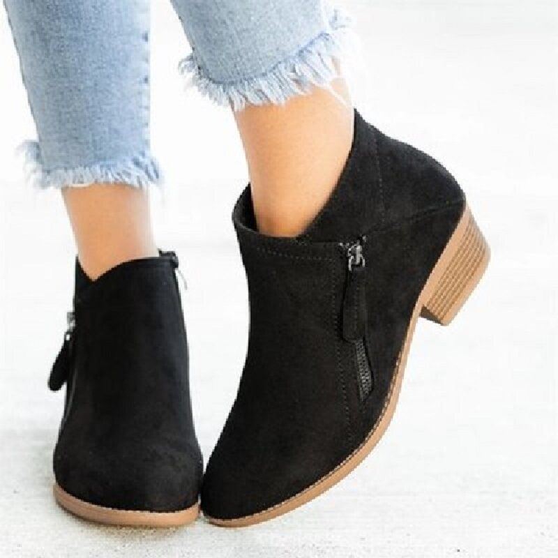 Plus Size Damen Casual Zipper Chunky Heel Short Single Boots