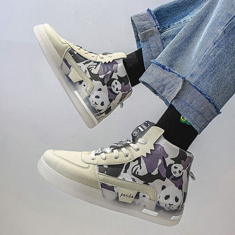 Plus Size Damen Cute Panda Print Comfy Skateboard Boots