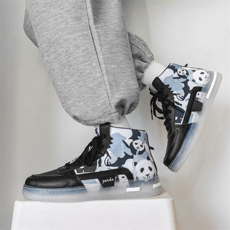 Plus Size Damen Cute Panda Print Comfy Skateboard Boots