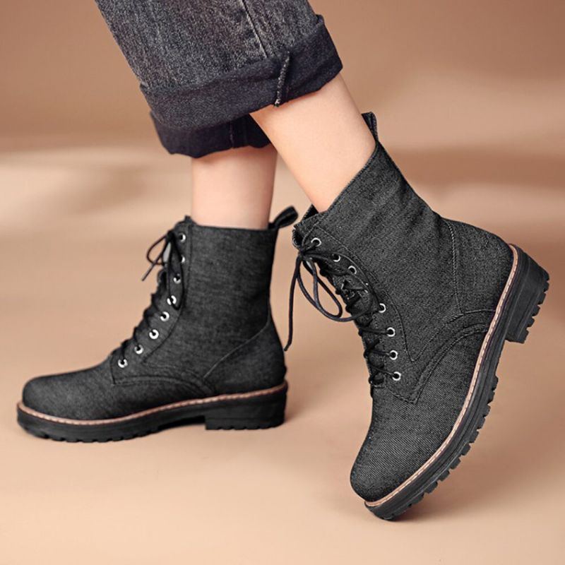 Plus Size Damen Lässige Canvas Stoff Lace Up Short Boots