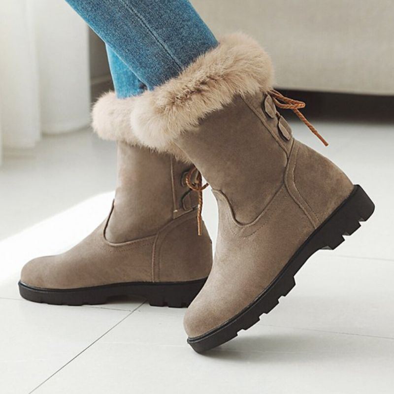 Plus Size Damen Lässige Riemen Warmes Plüschfutter Mittlere Waden Schneestiefel