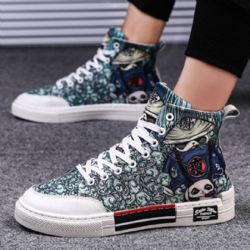 Plus Size Damen Panda Graffiti Bequeme Skateboard Segeltuchstiefel