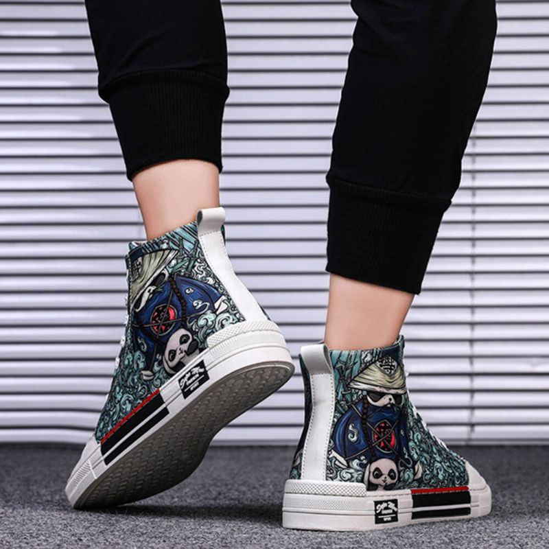 Plus Size Damen Panda Graffiti Bequeme Skateboard Segeltuchstiefel