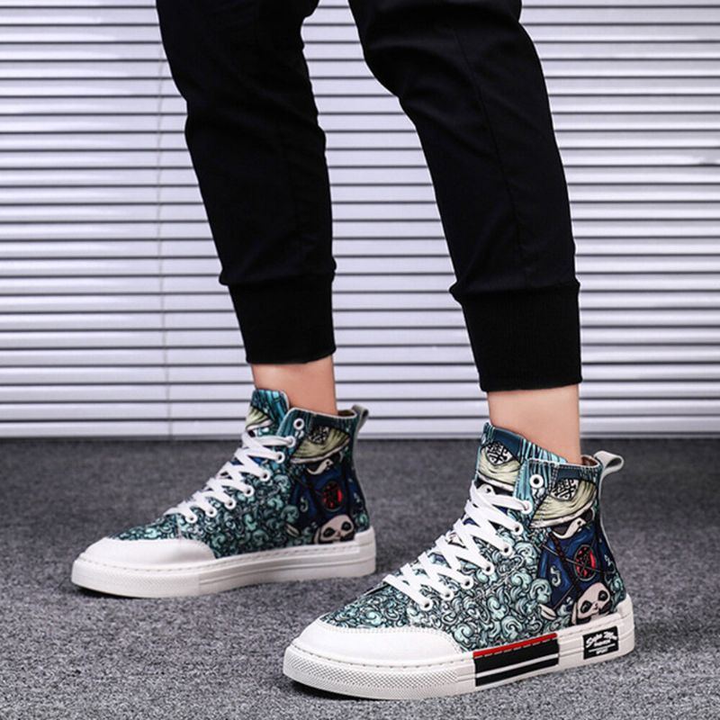 Plus Size Damen Panda Graffiti Bequeme Skateboard Segeltuchstiefel