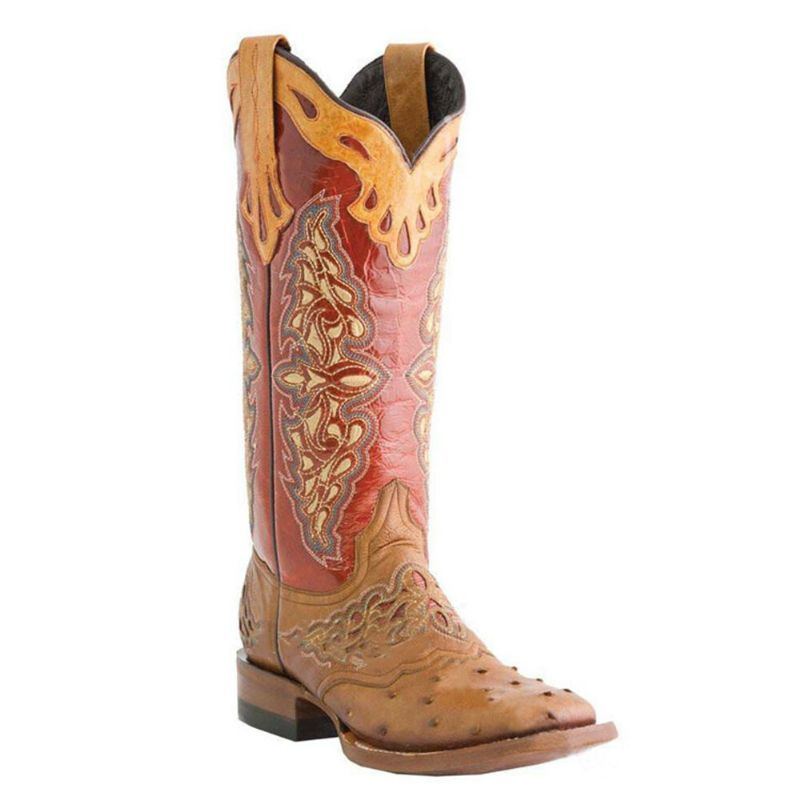 Plus Size Damen Retro Blumen Bestickte Mid Calf Cowboystiefel