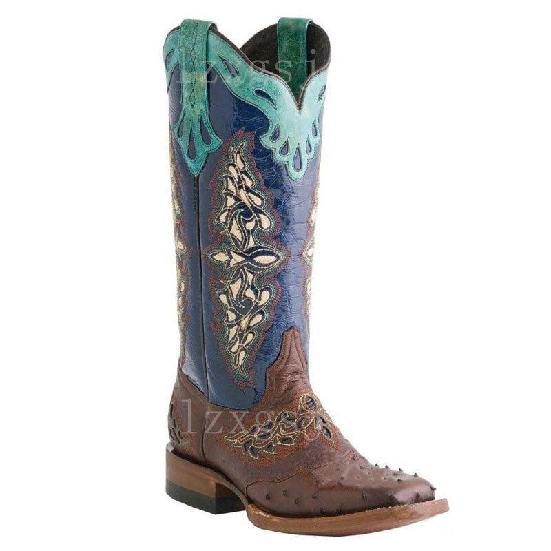 Plus Size Damen Retro Blumen Bestickte Mid Calf Cowboystiefel