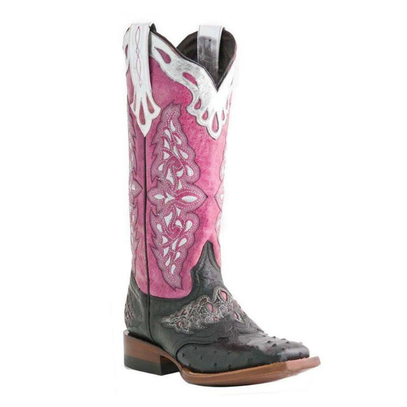 Plus Size Damen Retro Blumen Bestickte Mid Calf Cowboystiefel