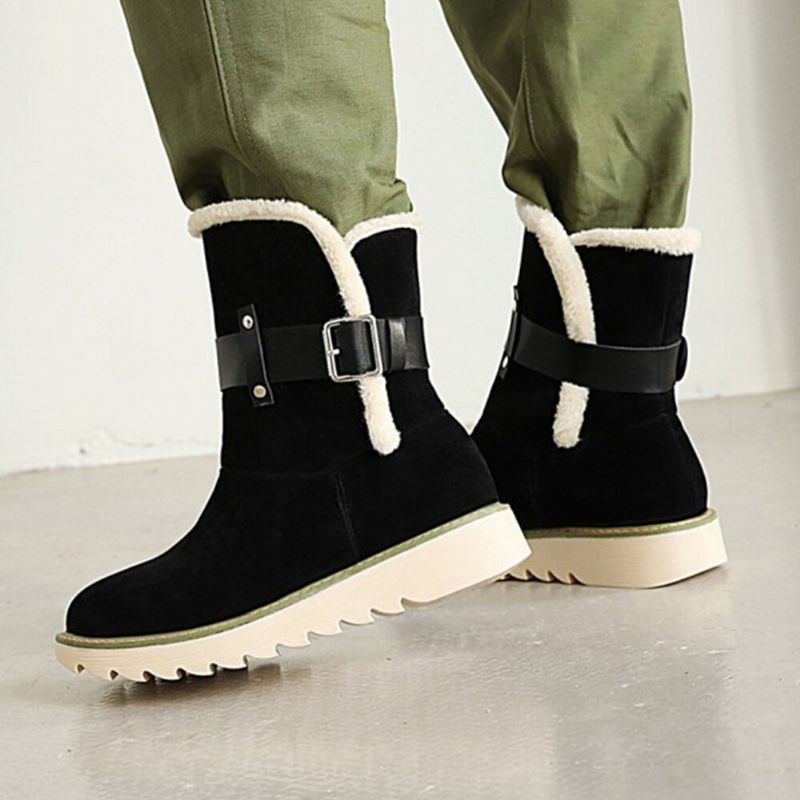 Plus Size Damen Wildleder Stoff Gürtelschnalle Rutschfeste Kurze Schneestiefel