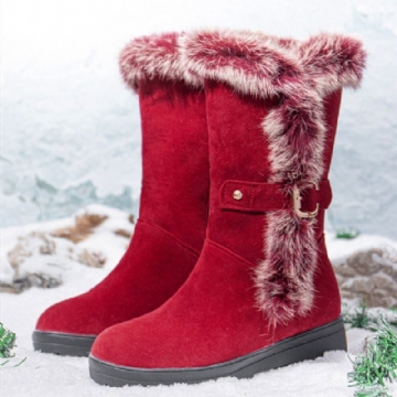 Plus Size Damen Winter Plüsch Futter Schnalle Dekor Erhöhte Ferse Schneestiefel