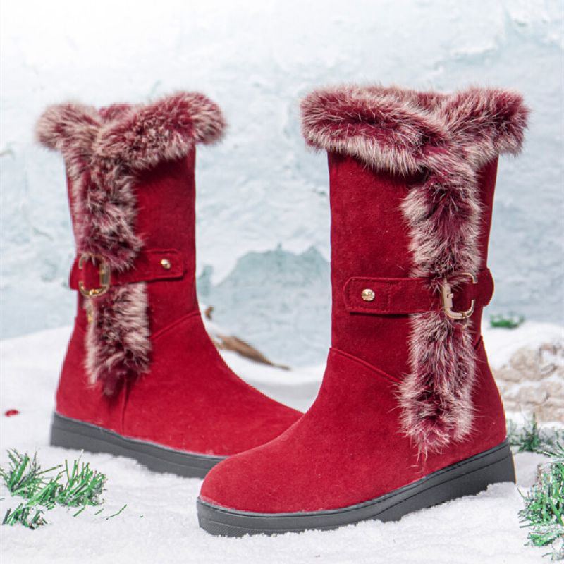 Plus Size Damen Winter Plüsch Futter Schnalle Dekor Erhöhte Ferse Schneestiefel