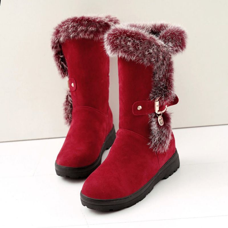 Plus Size Damen Winter Plüsch Futter Schnalle Dekor Erhöhte Ferse Schneestiefel