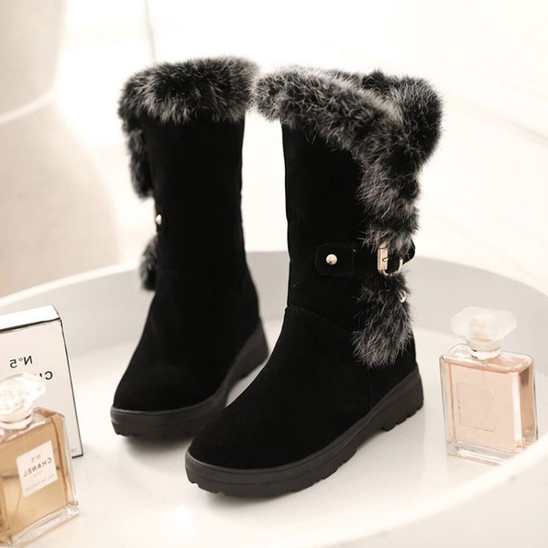 Plus Size Damen Winter Plüsch Futter Schnalle Dekor Erhöhte Ferse Schneestiefel