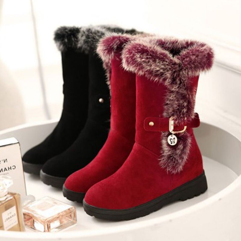 Plus Size Damen Winter Plüsch Futter Schnalle Dekor Erhöhte Ferse Schneestiefel