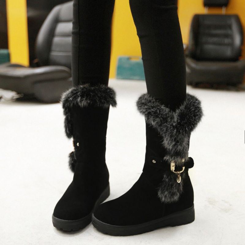 Plus Size Damen Winter Plüsch Futter Schnalle Dekor Erhöhte Ferse Schneestiefel