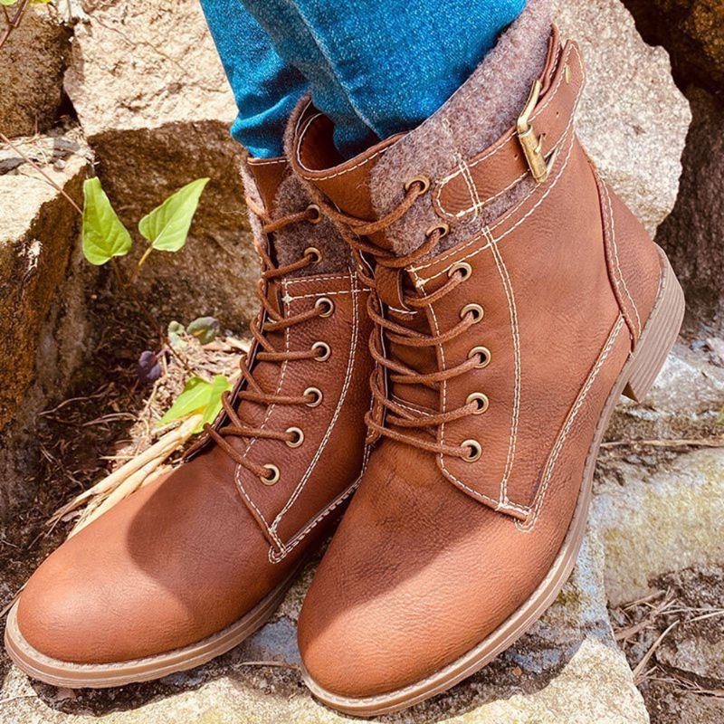 Plus Size Women Casual Splicing Lace Up Side Zipper Combat Boots